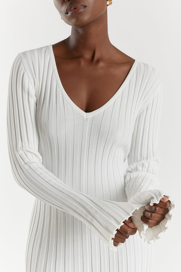 Levoire | Robe Midi Tricot Avec Décolleté En V Et Manches