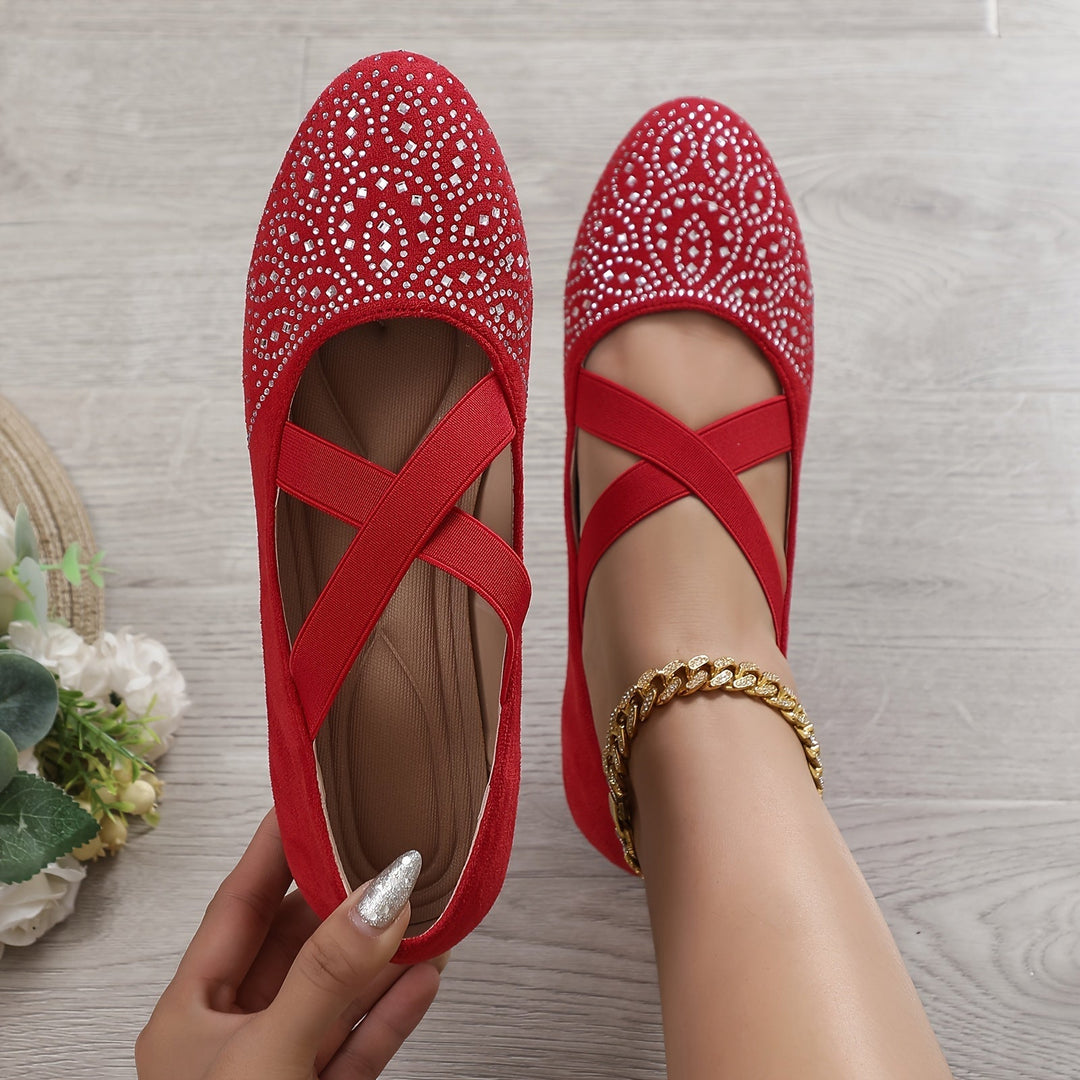 Levoire | Ballerines À Strass Avec Sangle Élastique Rot