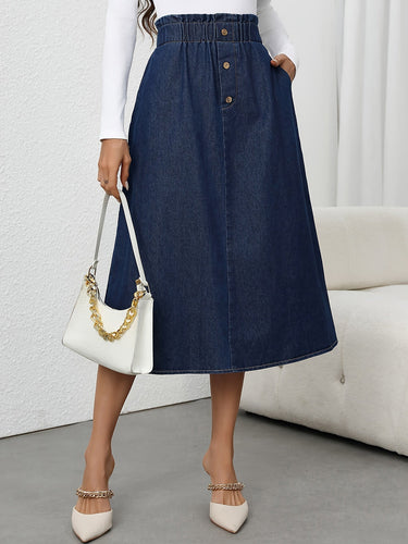 Levoire | Jupe Midi En Denim À Taille Haute Avec Fermeture À Boutons