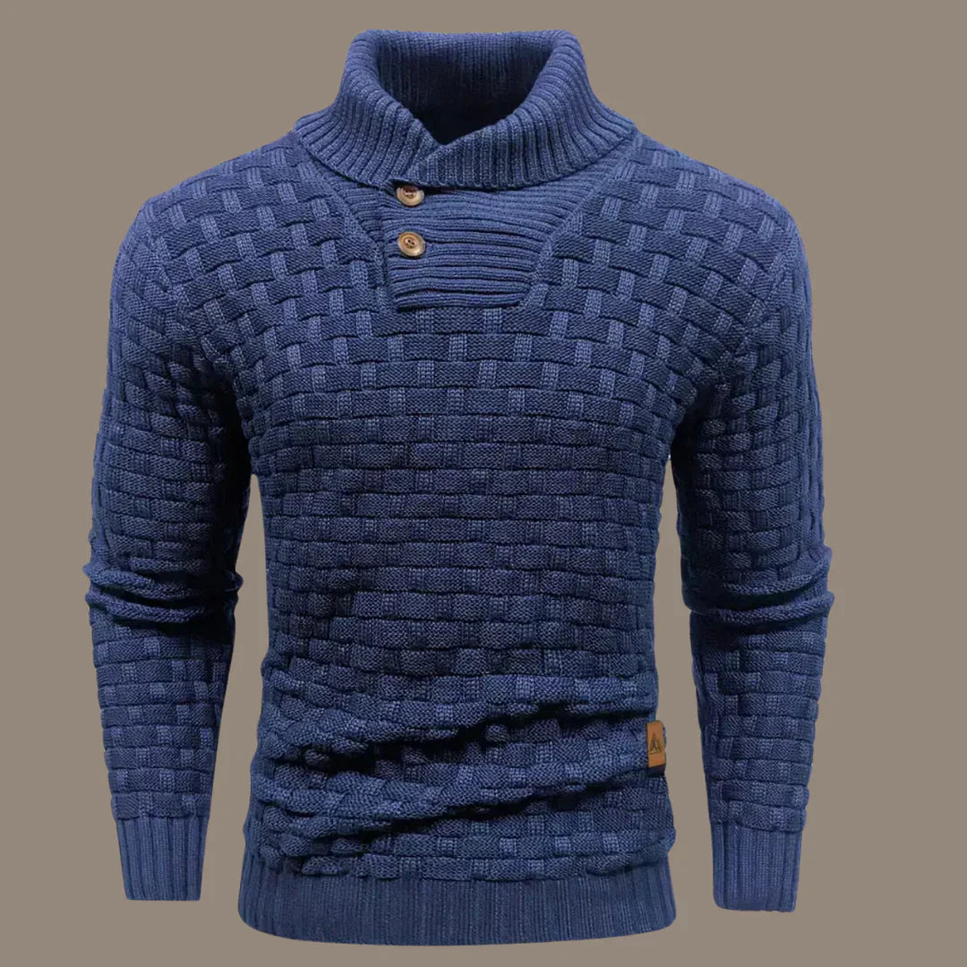 Levoire | Pull En Tricot Pour Hommes Avec Fermeture À Bouton Bleu