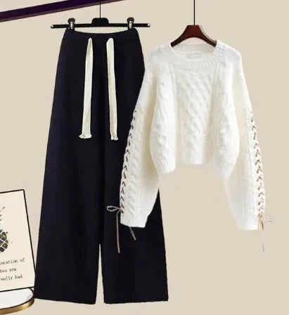 Levoire | Ensemble femme Pantalons noirs et pull blanc