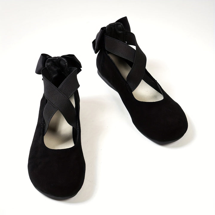 Levoire | Ballerines En Velours Noires Avec Sangle Croisée Élastique Et Nœud