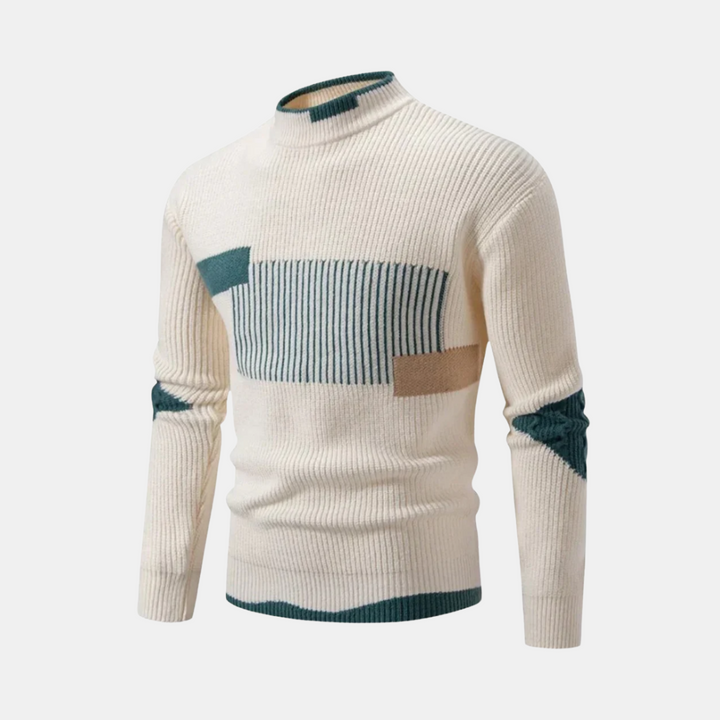 Levoire | Pull en Maille Haut de Gamme Style Moderne pour Hommes Beige Géométrique