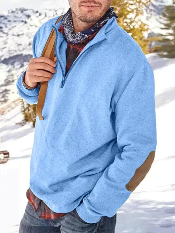 Levoire | Pull Pullover Chaud Pull Avec Patches Et Col En V Fermeture Éclair Bleu ciel