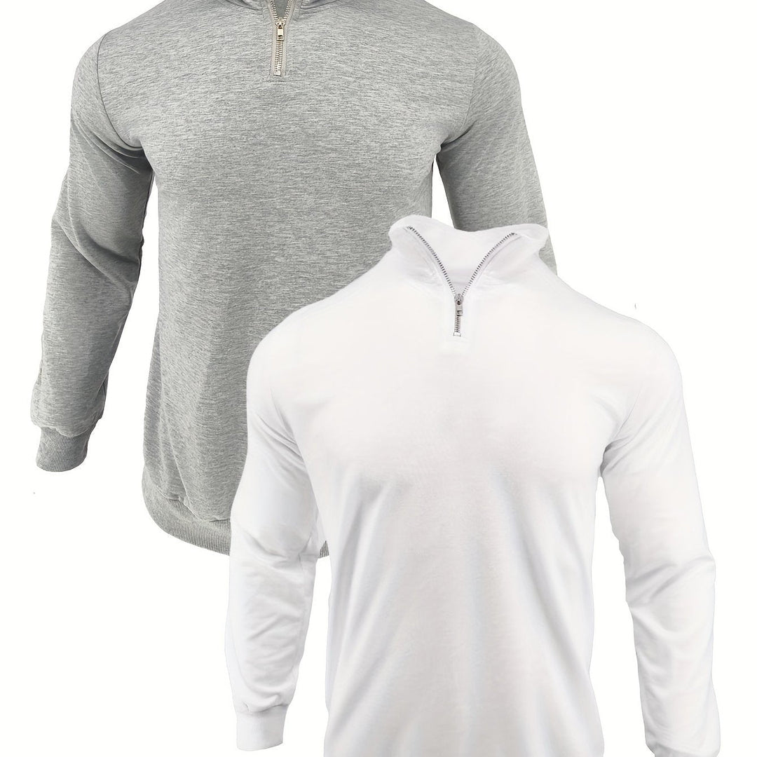 Levoire | Rento Sweatshirt Hommes Non Mélangé Avec Fermeture Éclair Mi-Longue, Manches Longues Blanc et Gris