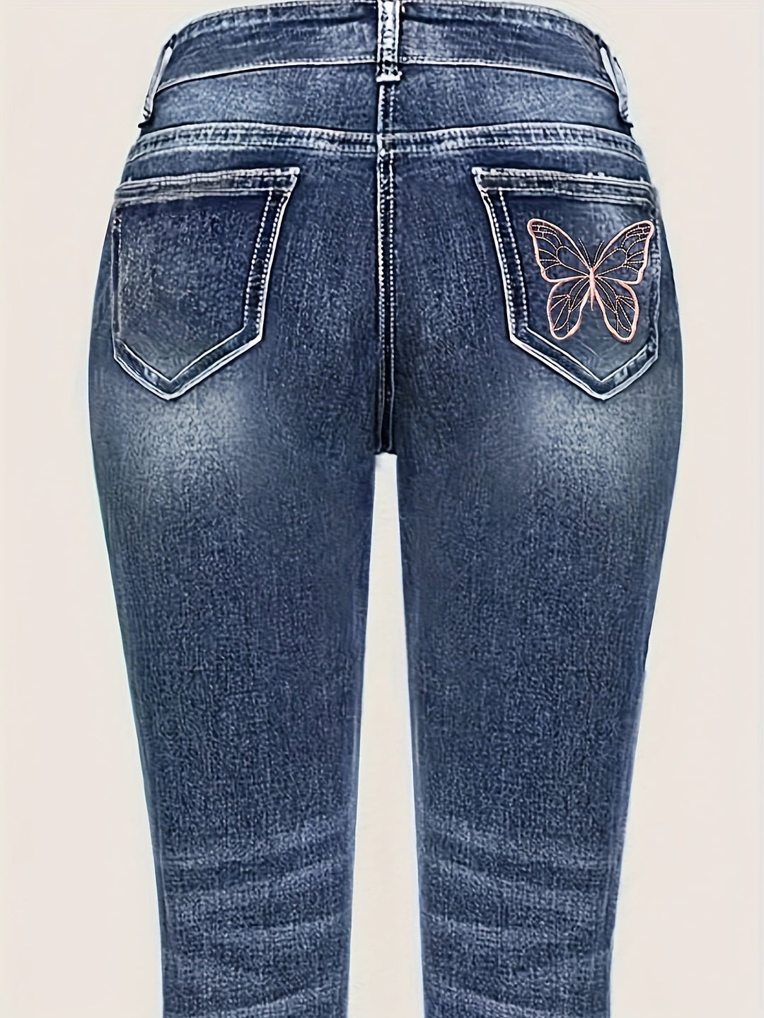 Levoire | Pantalons En Denim Slim Fit Avec Broderie De Papillon Extensible Et Jambes Droites