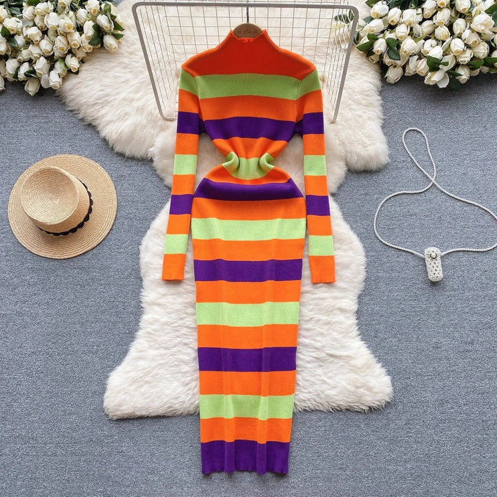 Levoire | Robe en rib pour femmes en couleurs mélangées Orange Taille libre