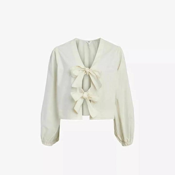 Levoire | Chemise plissée à manches longues dans une couleur unie avec un nœud