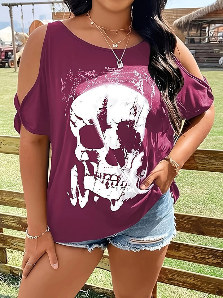 Levoire | Grande Taille Lurekantsmønster Col Rond Épaules Nues T-shirt