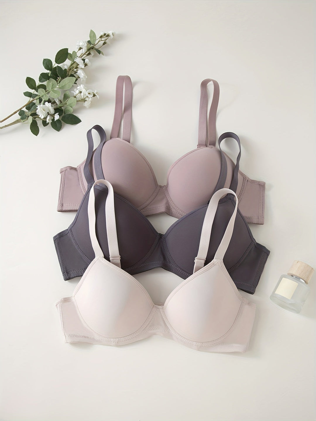 Levoire | Soutenu 3 Pièces Sans Couture Anti-Rejet Push Up Soutien-Gorge Gris + Pâtes aux haricots + Couleur de peau