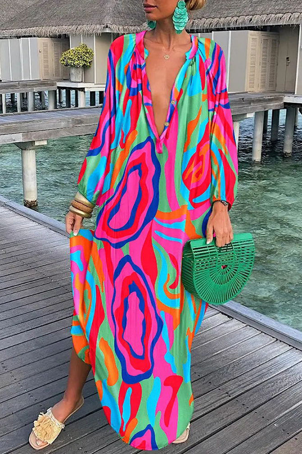 Levoire | Robe Chemise À Imprimé Abstrait Avec Patte De Boutonnage Multicolore