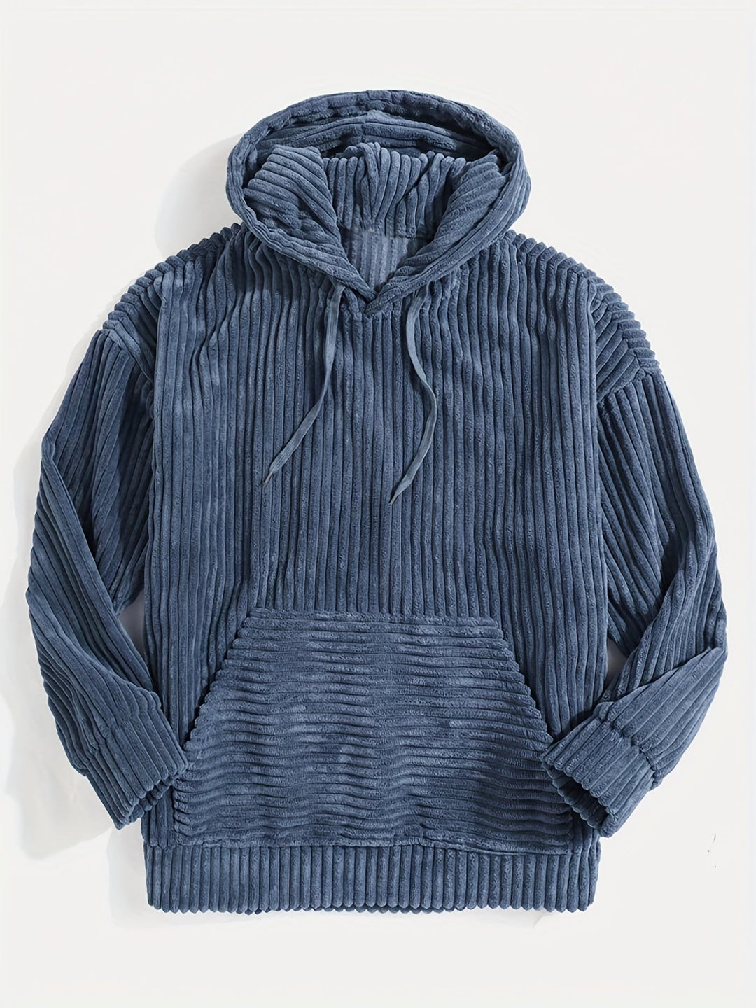 Levoire | Sweat À Capuche En Corduroy Vintage Pour Hommes Avec Col Haut Et Poche Kangourou Bleu