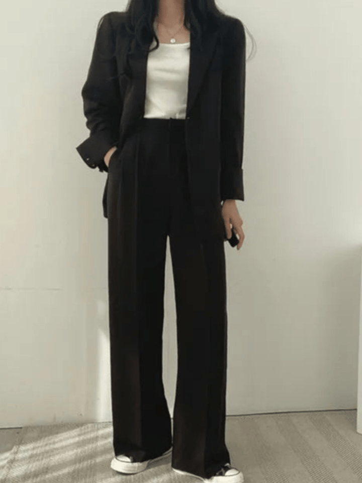 Levoire | Ensemble de costume pour femmes deux pièces Pantalon de costume pour dames Costume décontracté Noir