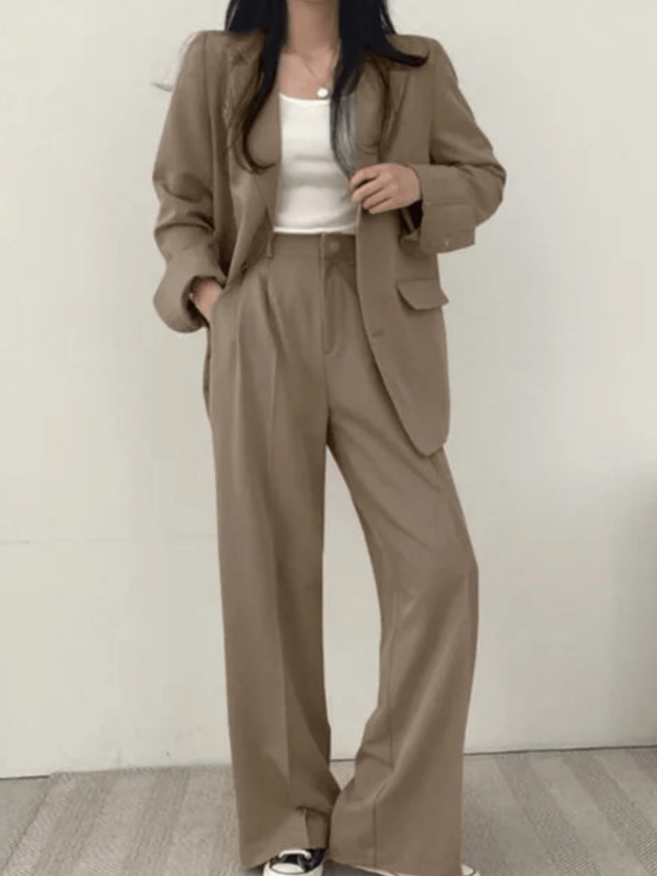 Levoire | Ensemble de costume pour femmes deux pièces Pantalon de costume pour dames Costume décontracté Khaki