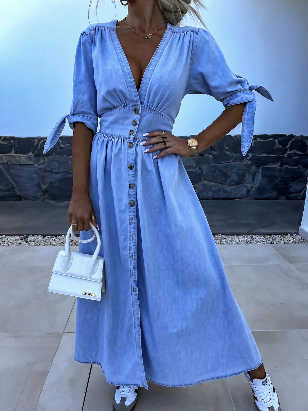 Levoire | Longue Robe En Chambray Avec Fente Avant