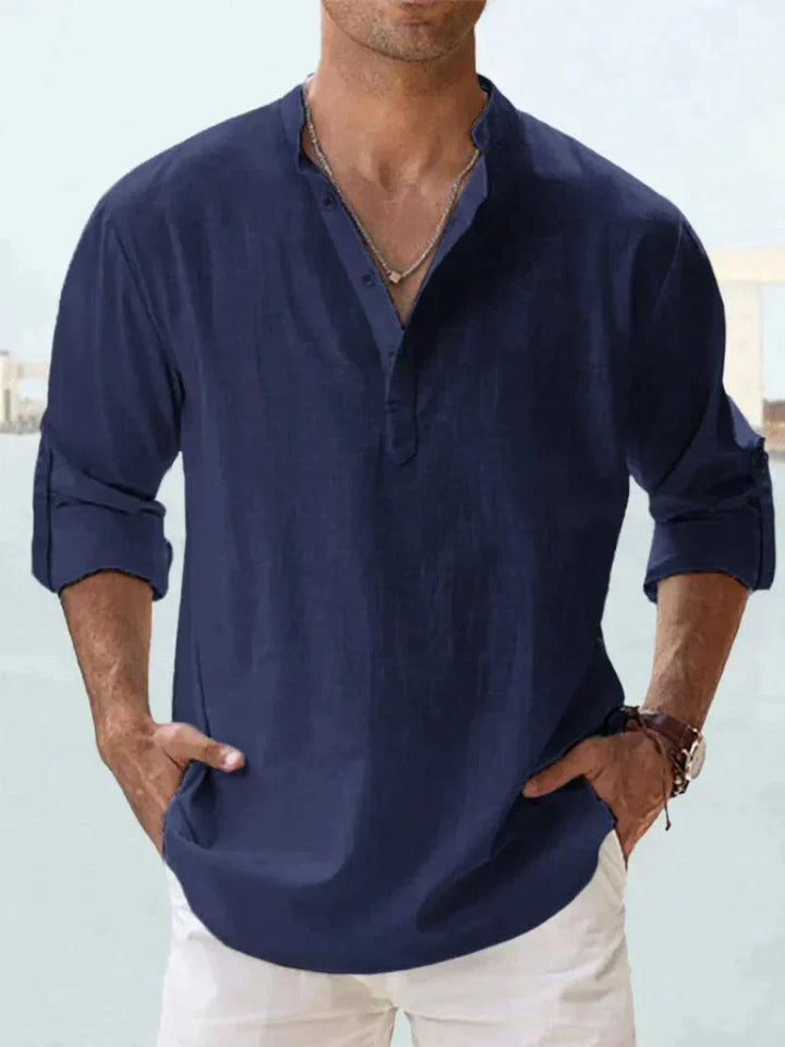 Levoire | Chemise En Lin Moderne Avec Col En V Et Manches Longues