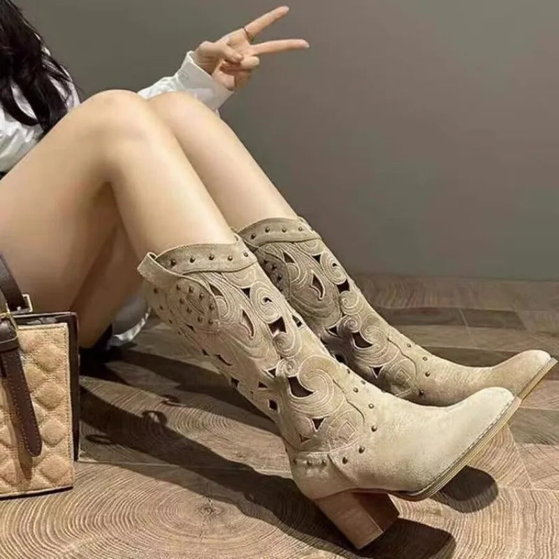 Levoire | Bottes De Cowboy En Cuir Imprimé Avec Design Uni