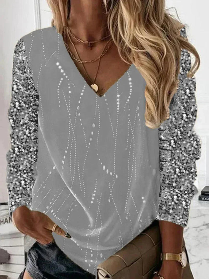 Levoire | Chemise Élégante Avec Décolleté En V Et Manches Scintillantes Gris