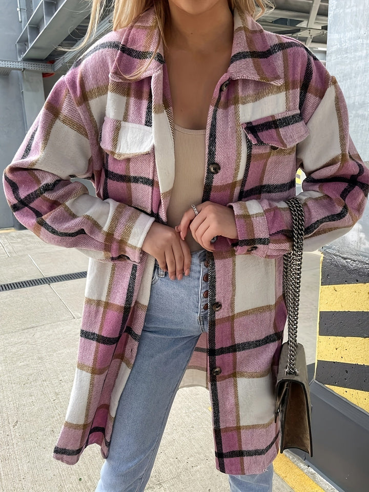 Levoire | Manteau Décontracté Long À Carreaux Rosa