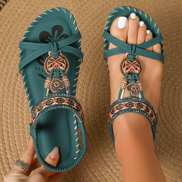 Levoire | Sandales Orthopédiques Élégantes Papillon Strass Vert