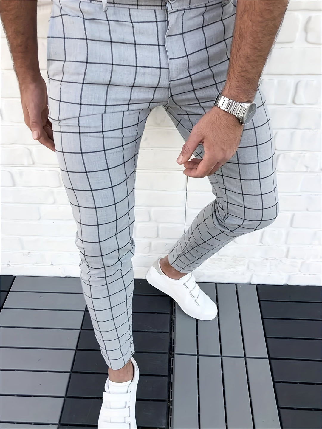 Levoire | Élégant Pantalon À Carreaux Pour Hommes Gris clair