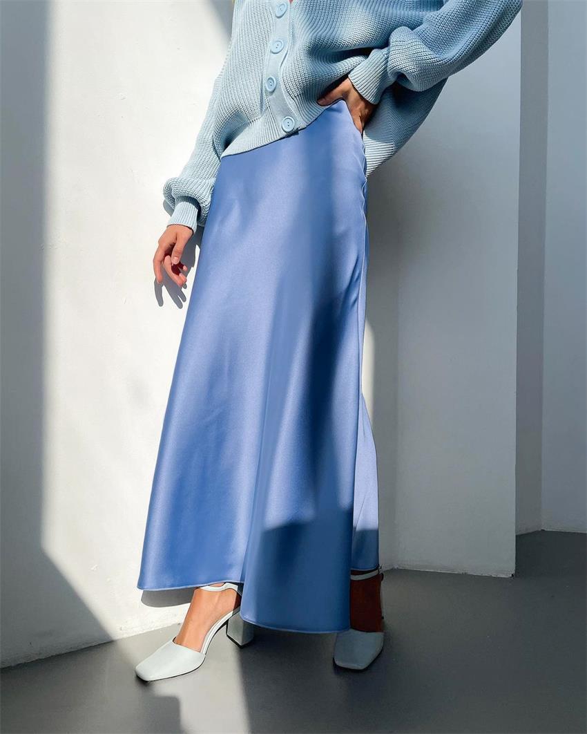 Levoire | Jupe élégante taille haute Jupe en soie glacée Bleu
