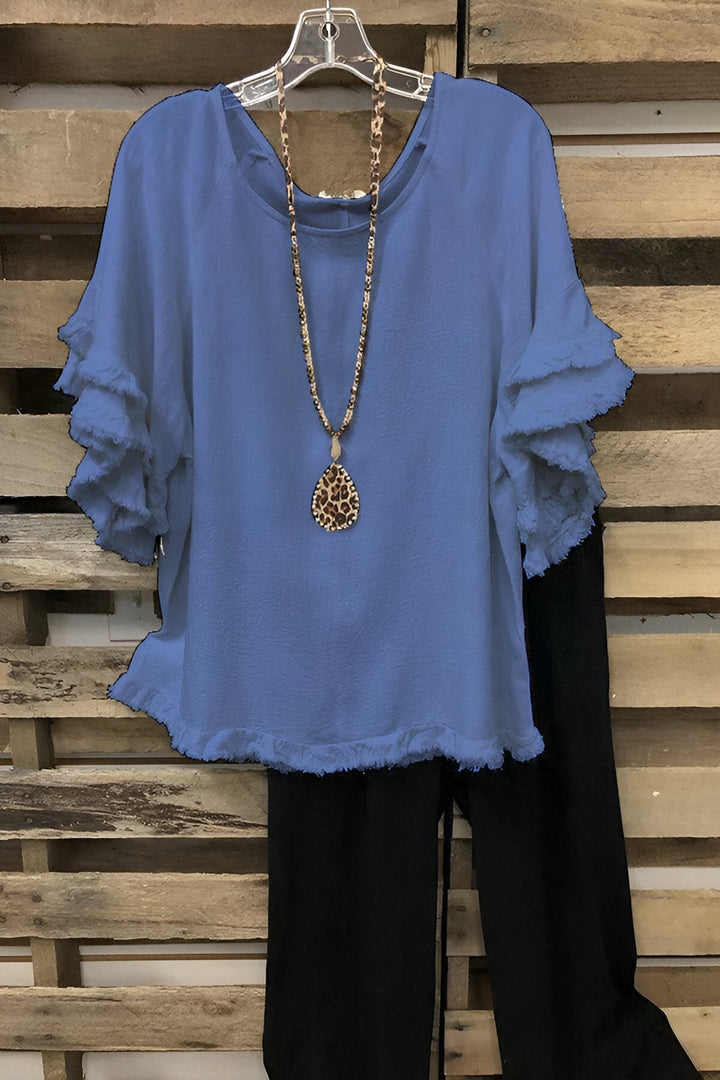 Levoire | Blouse En Coton Froncé Avec Col Rond Bleu