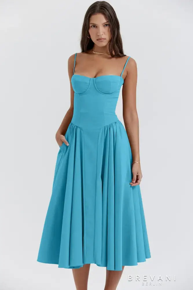 Levoire | Robe Midi Avec Coupe Amincissante Forme Attractive Bleu