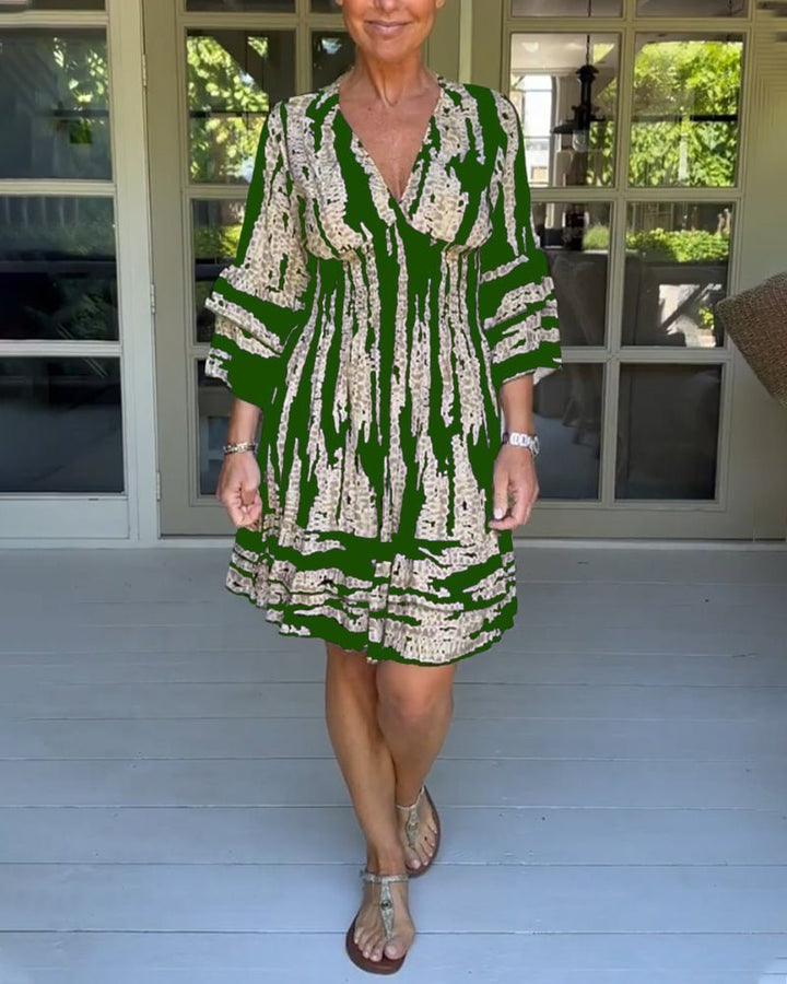 Levoire | Robe À Manches Courtes Avec Motif Vert