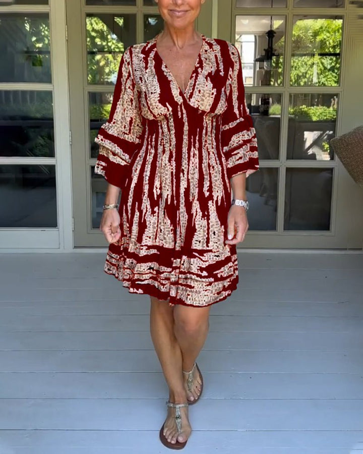 Levoire | Robe À Manches Courtes Avec Motif Rouge