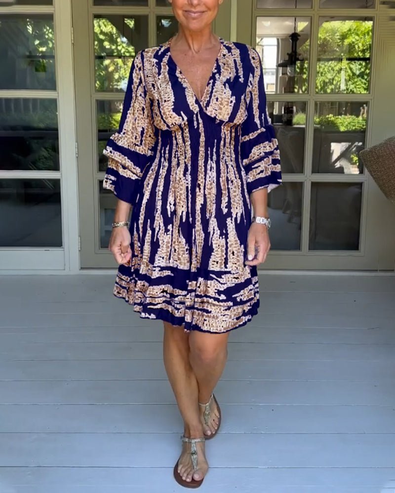 Levoire | Robe À Manches Courtes Avec Motif Bleu