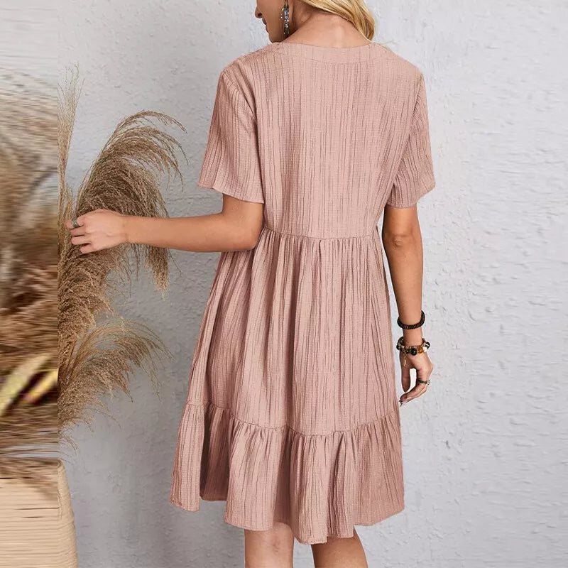Levoire | Robe Unie Décontractée Avec Décolleté En V Et Volants