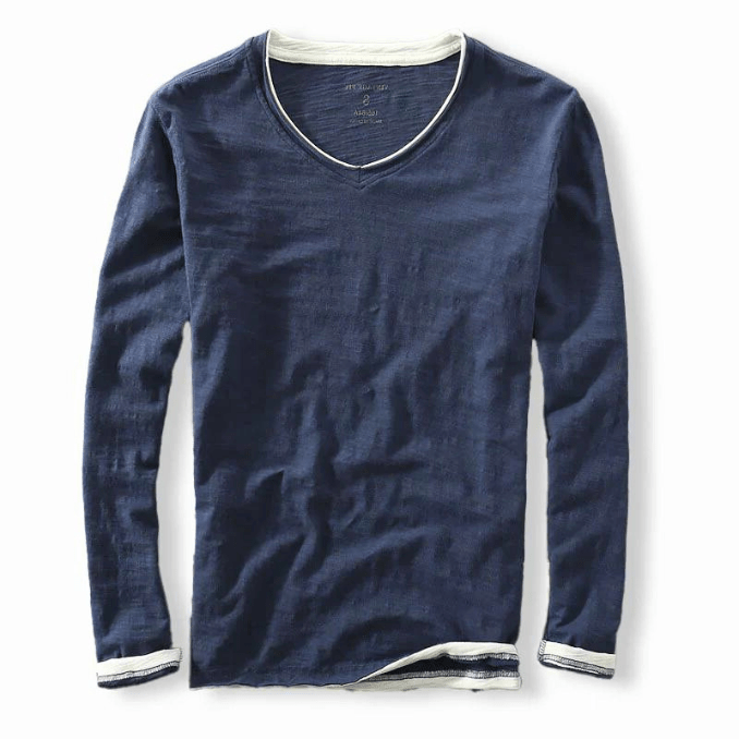 Levoire | Pull pour hommes style japonais élégants contrastes décontracté confort coton Marine