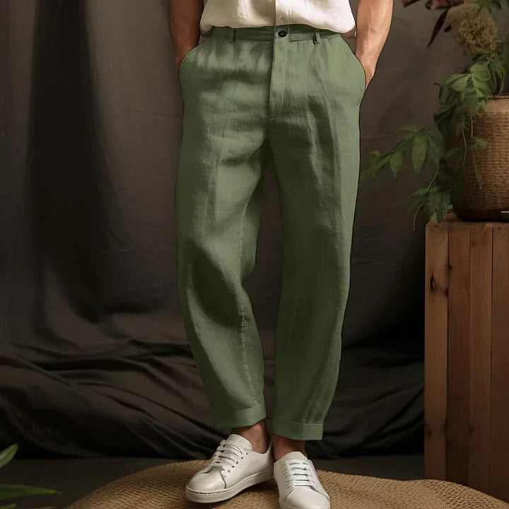 Levoire | Pantalon En Lin Pour Hommes Pantalon D'Été Léger Avec Coupe Régulière Khaki