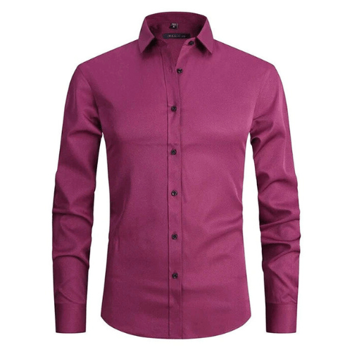 Levoire | Chemise à manches longues stretch pour hommes Chemise sans repassage Confortable Bordeaux Rouge