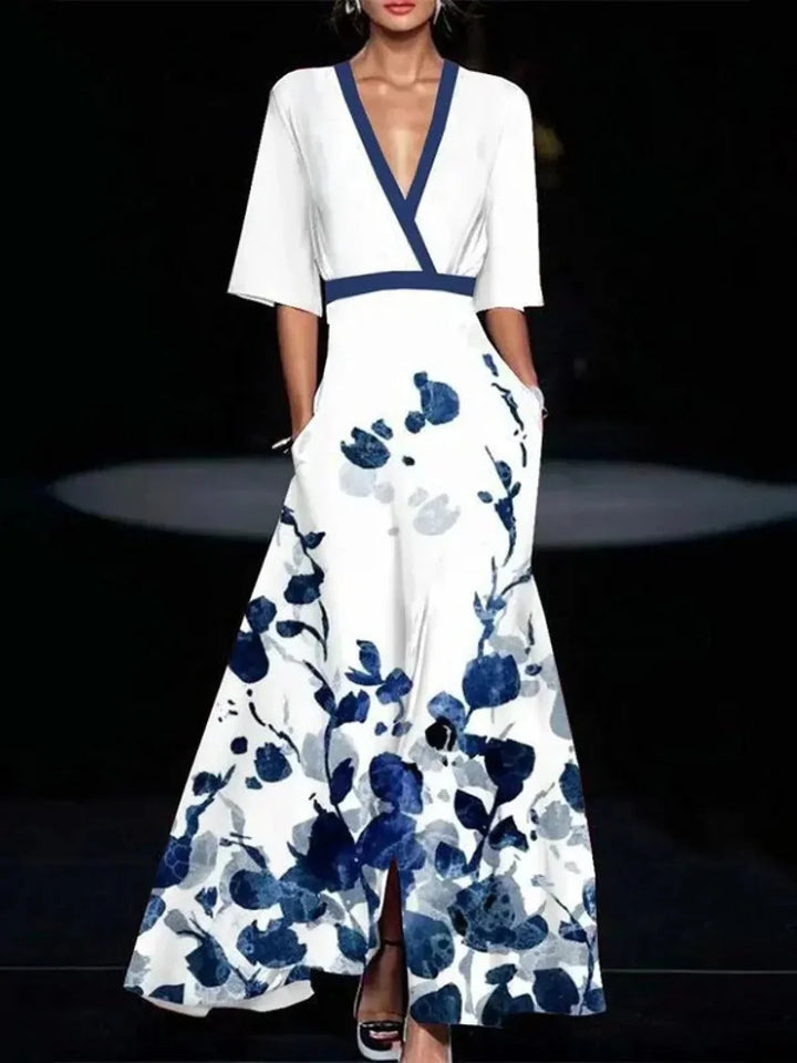 Levoire | Robe Avec Des Manches Élégantes Blanc-Bleu