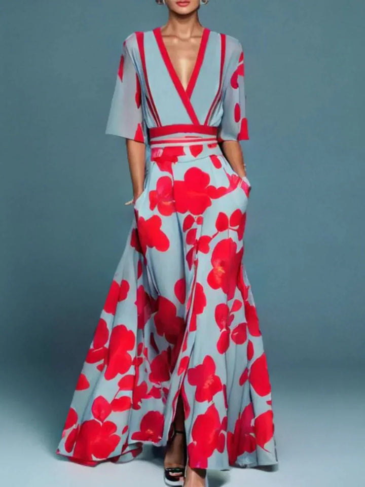 Levoire | Robe Avec Des Manches Élégantes Bleu - Rouge
