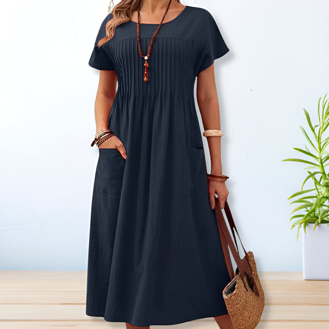 Levoire | Robe Midi À Coupe Décontractée Avec Détails Plissés Pour Femmes Bleu