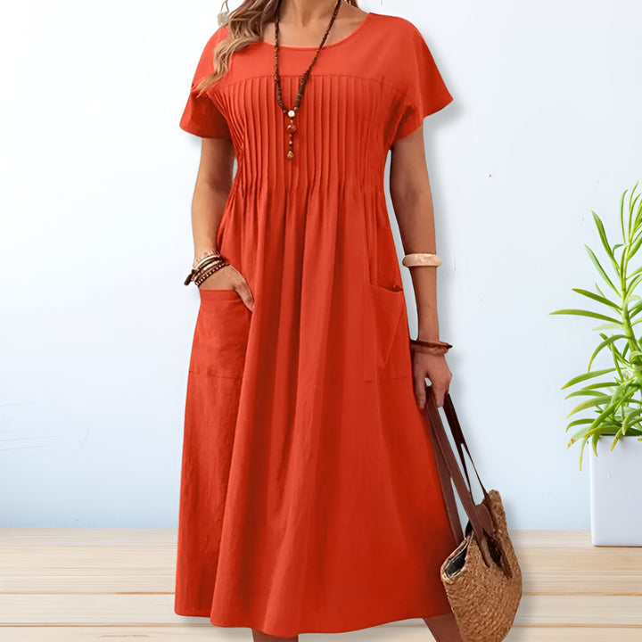 Levoire | Robe Midi À Coupe Décontractée Avec Détails Plissés Pour Femmes Orange