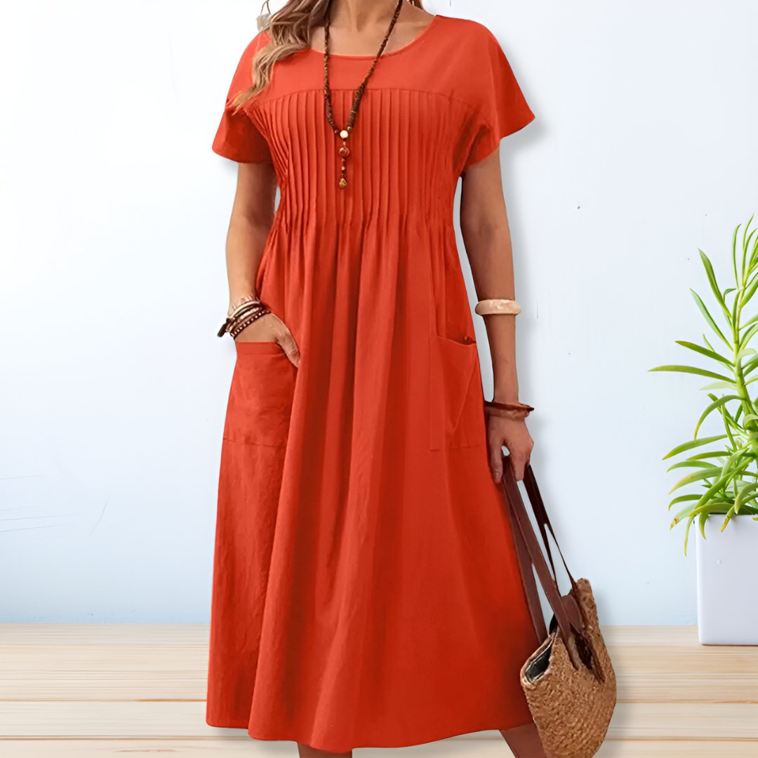 Levoire | Robe Midi Plissée Pour Femmes Orangé