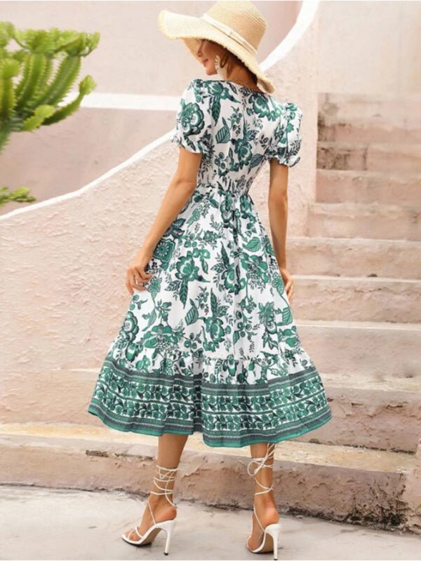 Levoire | Imprimé en position ronde robe maxi à manches bouffantes