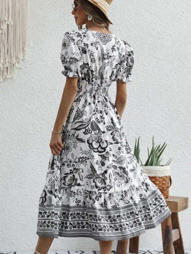 Levoire | Imprimé en position ronde robe maxi à manches bouffantes