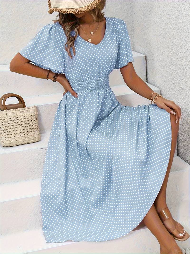 Levoire | Imprimé Robe À Manches Courtes Pour Le Printemps Et L'Été Bleu ciel