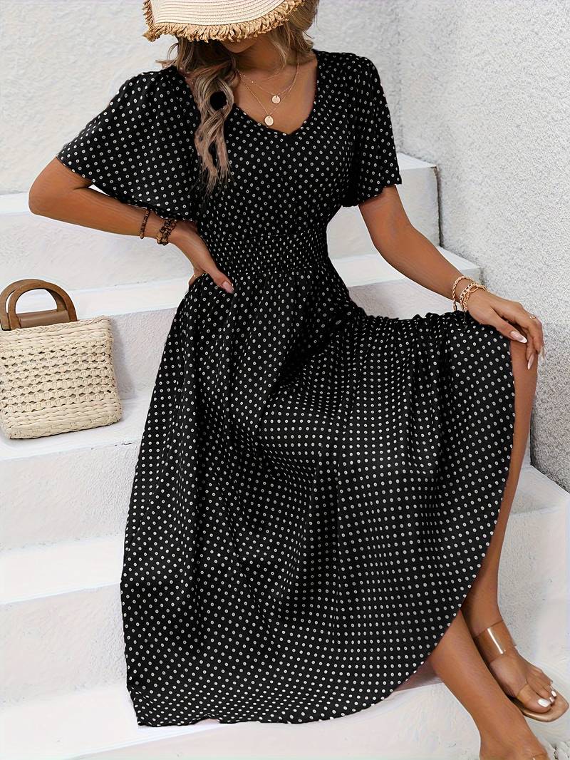 Levoire | Imprimé Robe À Manches Courtes Pour Le Printemps Et L'Été Noir