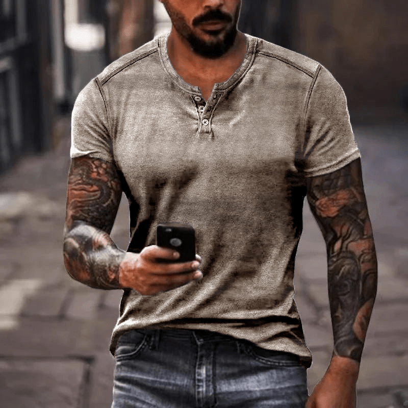 Levoire | Chemise pour hommes T-shirt Henley col décontracté Matériau respirant Khaki