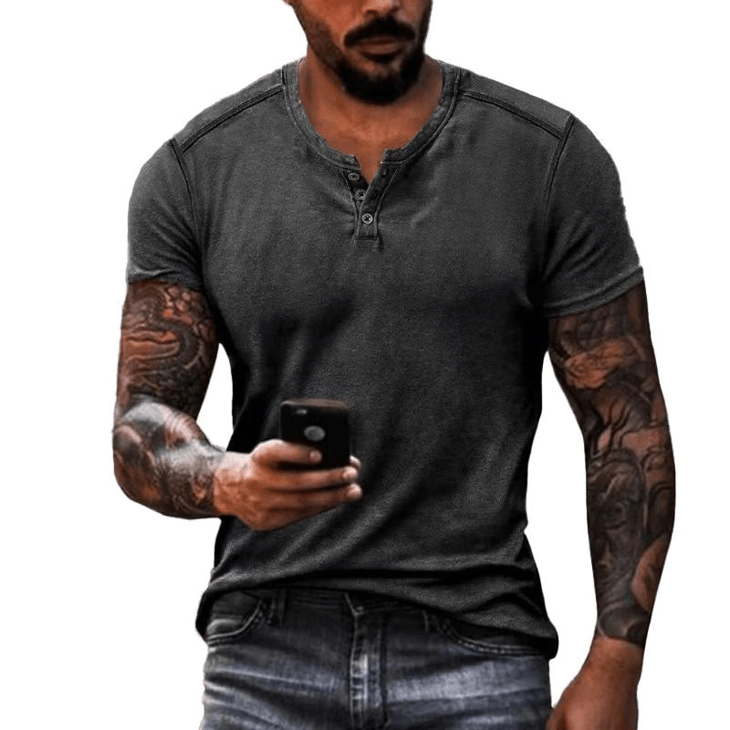 Levoire | Chemise pour hommes T-shirt Henley col décontracté Matériau respirant Gris