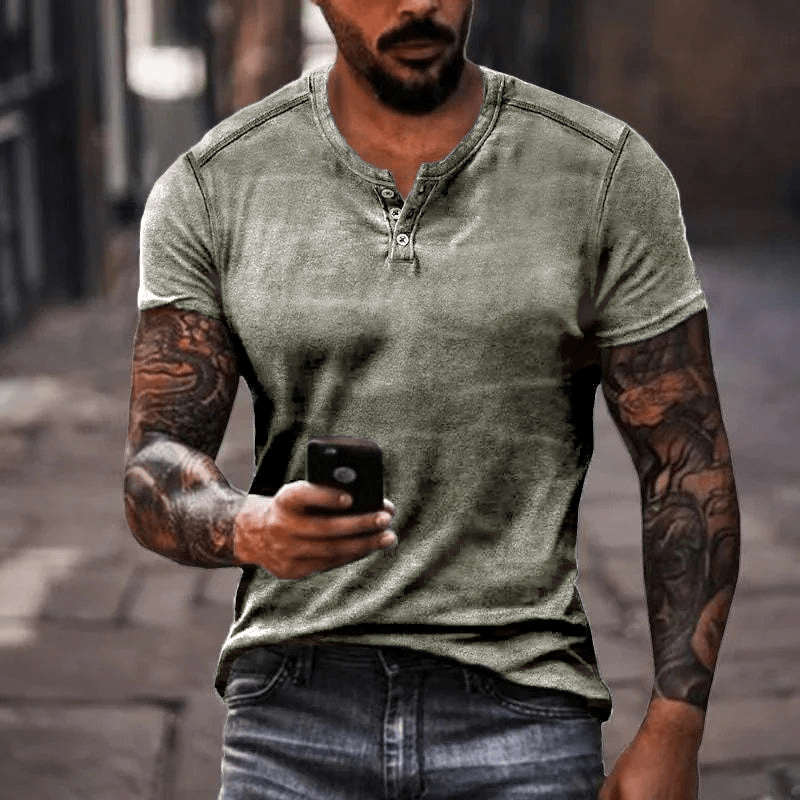 Levoire | Chemise pour hommes T-shirt Henley col décontracté Matériau respirant Vert