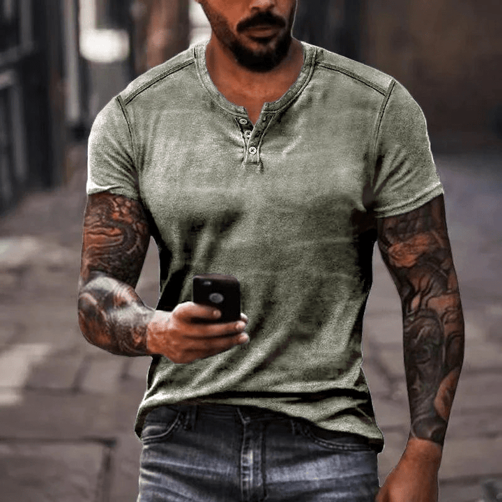 Levoire | Chemise pour hommes T-shirt Henley col décontracté Matériau respirant Vert