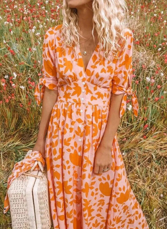 Levoire | Robe De Soirée Avec Impression Élégante, Éblouissante & Sophistiquée Orange