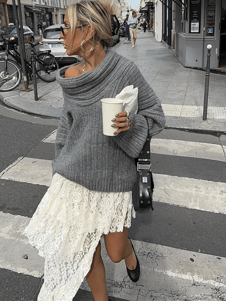 Levoire | Pull-over élégant à épaules dénudées pour femmes Gris foncé